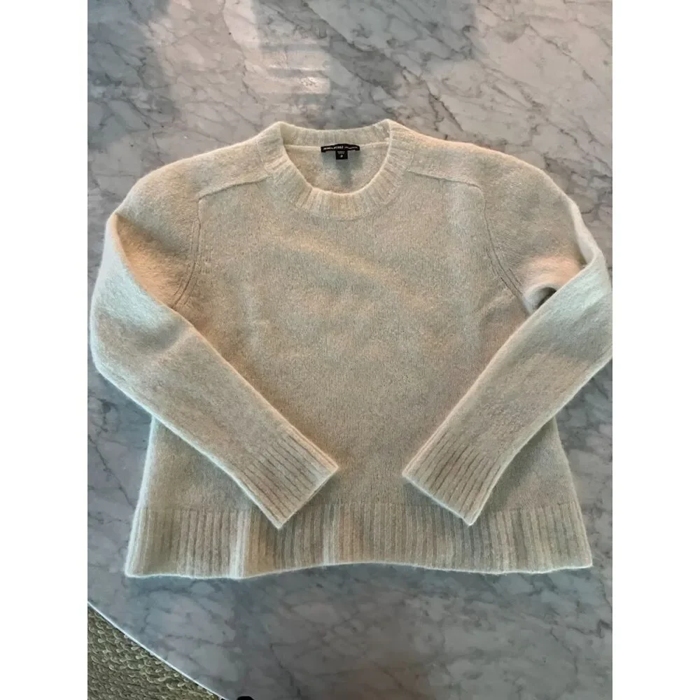 $495 James Perse 100% Cashmere Knit Ivory Crew Neck Sweater Medium JP 2 Pullover - Picture 2 of 9